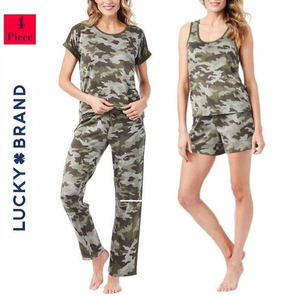 New! Lucky Brand Women's Plus Super Soft Camo Print 4-Piece Lounge Pajama Set